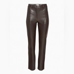 Wilfred / Aritzia High Rise Faux Leather Chocolate Brown Pants